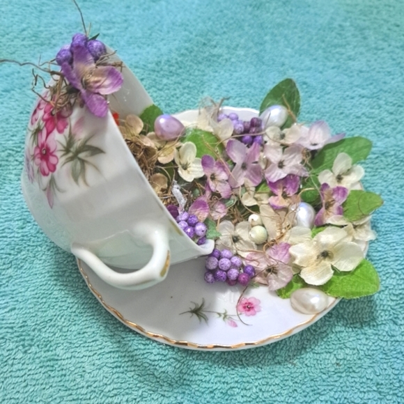 Hand Crafted Other - Cup and saucer 6" with hidden bird nest